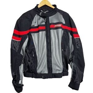 Olympia Moto Sports Motorcycle Jacket Black Grey Red Size Large